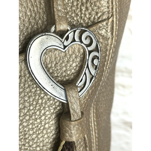 Brighton "Barbados" Gold Pebbled Leather Hobo Shoulder Bag with Braided Strap. - Picture 2 of 16